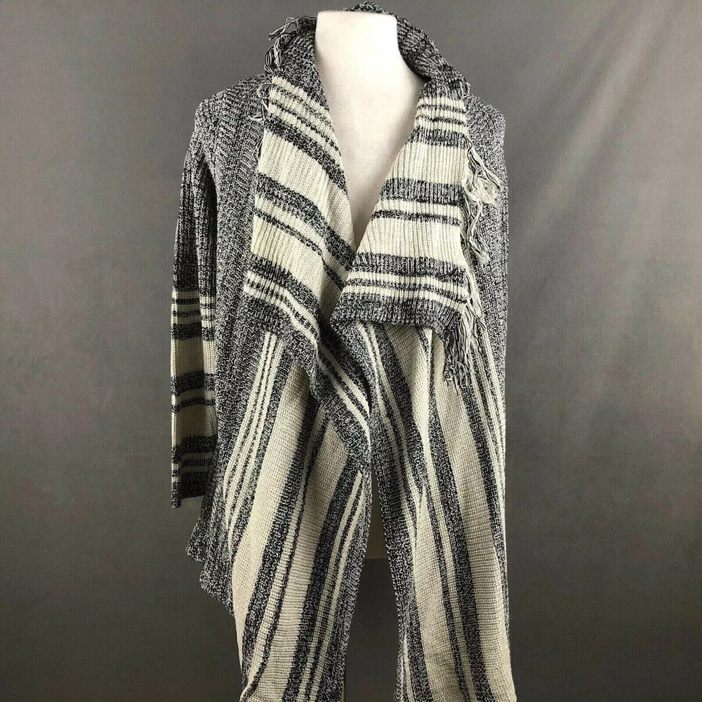 One World Long Sleeve Boho Chic Cardigan Sweater Fringe Waterfall Size Small NWT